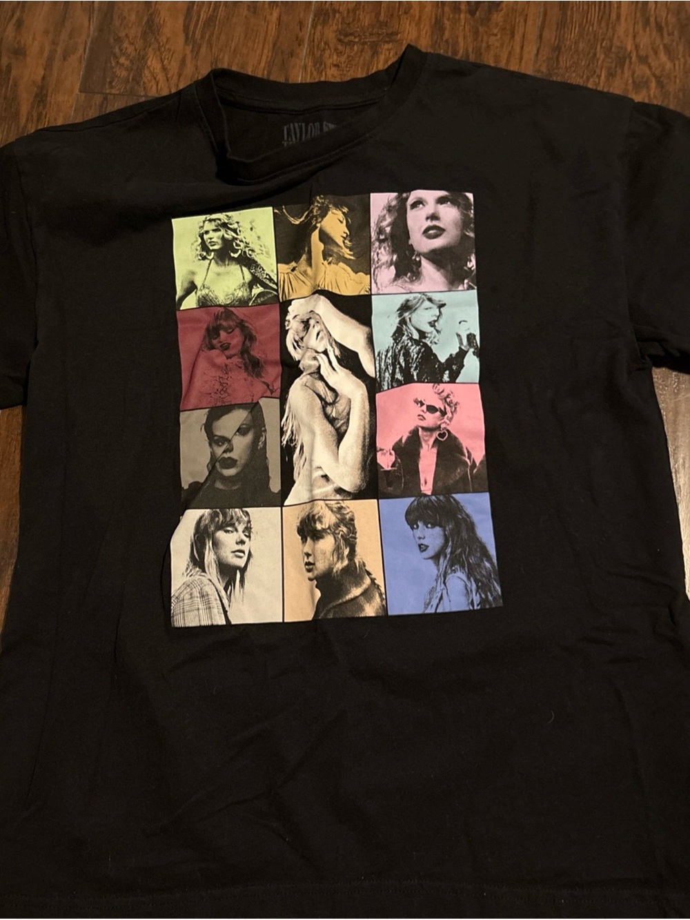 Taylor Swift Black Short Sleeve Tee with Pastel Photo Grid